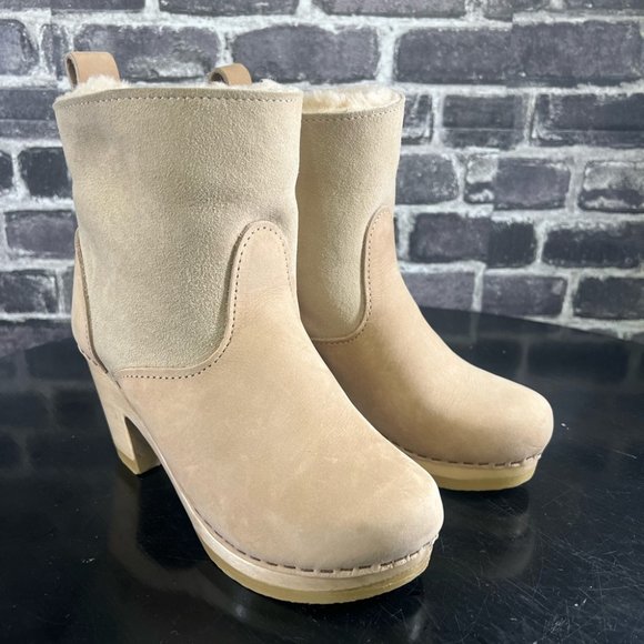 No.6 NWOT 5" Pull On Shearling Clog Boot on High Heel in Bone Suede - Picture 9 of 16